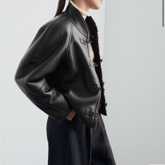 Mango Dark Brown Reversible Teddy/Leather Jacket for Women Medium - Picture 3 of 7